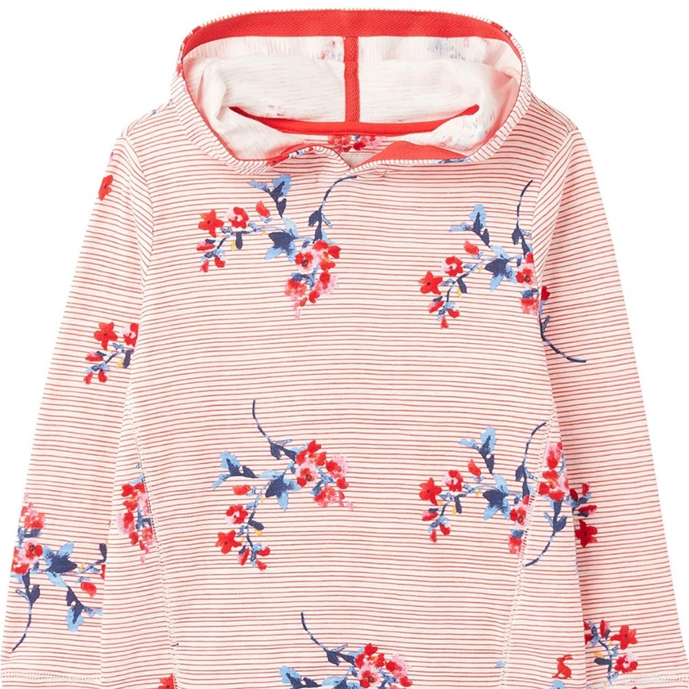 NWT Joules Girls 3T Red Stripe Floral Pullover Hoodie Sweatshirt